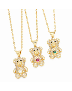 Cute Sweet Little Bear Stainless Steel Copper Plating Inlay Zircon 18K Gold Plated Pendant Necklace Long Necklace_colorza_6