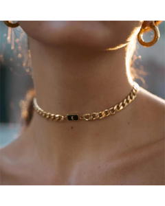 Hip-Hop Retro Punk Moon Titanium Steel Plating Inlay Zircon 18K Gold Plated Choker