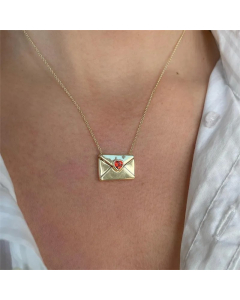 Gold Color Envelope Titanium Steel Plating Inlay Zircon Pendant Necklace