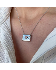 Steel Color Envelope Titanium Steel Plating Inlay Zircon Pendant Necklace