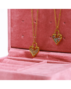 Casual Classic Style Shiny Heart Shape Stainless Steel Plating Inlay Zircon 18K Gold Plated Pendant Necklace