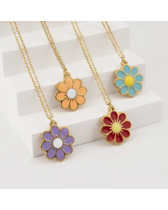 Elegant Lady Pastoral Flower Stainless Steel Titanium Steel Enamel Pendant Necklace