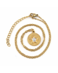 Retro Star Moon Titanium Steel Enamel Inlay Zircon Pendant Necklace