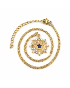 Retro Star Moon Titanium Steel Enamel Inlay Zircon Pendant Necklace