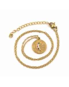 Retro Star Moon Titanium Steel Enamel Inlay Zircon Pendant Necklace