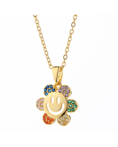 Cartoon Style Simple Style Flower Titanium Steel Inlay Zircon Pendant Necklace