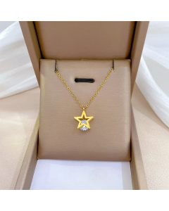 Gold Color Star Titanium Steel Plating Inlay Zircon Gold Plated Pendant Necklace