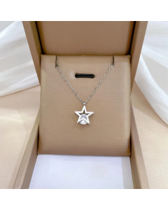 Steel Color Star Titanium Steel Plating Inlay Zircon Gold Plated Pendant Necklace