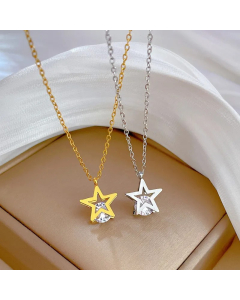 Modern Style Star Titanium Steel Plating Inlay Zircon Gold Plated Pendant Necklace