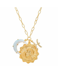 Casual Retro Constellation Stainless Steel Plating Hollow Out Inlay Opal Zircon 18K Gold Plated Pendant Necklace