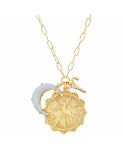 Casual Retro Constellation Stainless Steel Plating Hollow Out Inlay Opal Zircon 18K Gold Plated Pendant Necklace