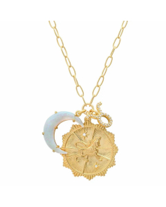 Casual Retro Constellation Stainless Steel Plating Hollow Out Inlay Opal Zircon 18K Gold Plated Pendant Necklace