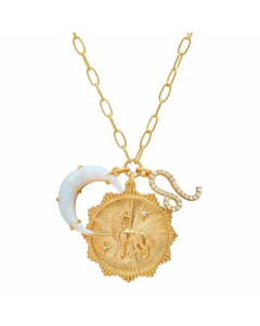 Casual Retro Constellation Stainless Steel Plating Hollow Out Inlay Opal Zircon 18K Gold Plated Pendant Necklace