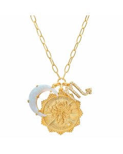 Casual Retro Constellation Stainless Steel Plating Hollow Out Inlay Opal Zircon 18K Gold Plated Pendant Necklace