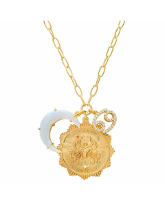 Casual Retro Constellation Stainless Steel Plating Hollow Out Inlay Opal Zircon 18K Gold Plated Pendant Necklace