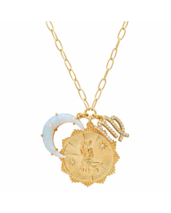 Casual Retro Constellation Stainless Steel Plating Hollow Out Inlay Opal Zircon 18K Gold Plated Pendant Necklace