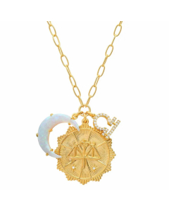 Casual Retro Constellation Stainless Steel Plating Hollow Out Inlay Opal Zircon 18K Gold Plated Pendant Necklace