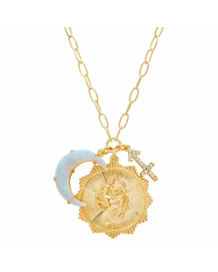 Casual Retro Constellation Stainless Steel Plating Hollow Out Inlay Opal Zircon 18K Gold Plated Pendant Necklace