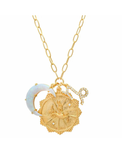 Casual Retro Constellation Stainless Steel Plating Hollow Out Inlay Opal Zircon 18K Gold Plated Pendant Necklace