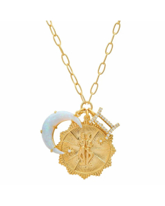 Casual Retro Constellation Stainless Steel Plating Hollow Out Inlay Opal Zircon 18K Gold Plated Pendant Necklace