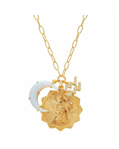 Casual Retro Constellation Stainless Steel Plating Hollow Out Inlay Opal Zircon 18K Gold Plated Pendant Necklace