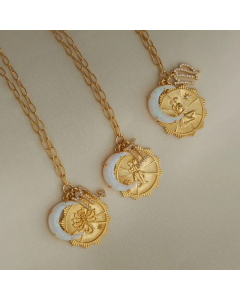 Casual Retro Constellation Stainless Steel Plating Hollow Out Inlay Opal Zircon 18K Gold Plated Pendant Necklace
