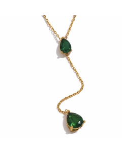Retro Lady Water Droplets Stainless Steel Plating Inlay Zircon 18K Gold Plated Pendant Necklace