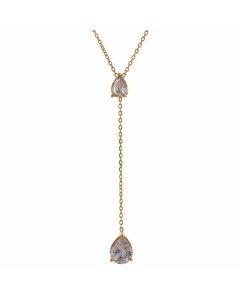 Retro Lady Water Droplets Stainless Steel Plating Inlay Zircon 18K Gold Plated Pendant Necklace