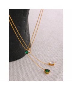 Retro Lady Water Droplets Stainless Steel Plating Inlay Zircon 18K Gold Plated Pendant Necklace