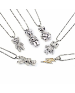 Hip-Hop Letter Titanium Steel Inlay Rhinestones Pendant Necklace