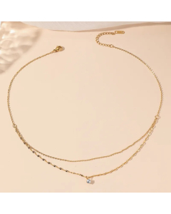 Simple Style Solid Color Titanium Steel Plating Inlay Rhinestones 18K Gold Plated Layered Necklaces