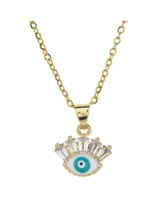 Bohemian Devil's Eye Hand Of Fatima Heart Shape Stainless Steel Inlay Artificial Crystal Pendant Necklace