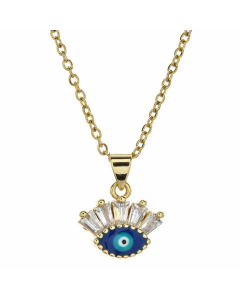 Bohemian Devil's Eye Hand Of Fatima Heart Shape Stainless Steel Inlay Artificial Crystal Pendant Necklace