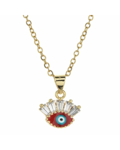 Bohemian Devil's Eye Hand Of Fatima Heart Shape Stainless Steel Inlay Artificial Crystal Pendant Necklace