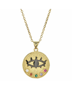 Bohemian Devil's Eye Hand Of Fatima Heart Shape Stainless Steel Inlay Artificial Crystal Pendant Necklace