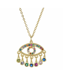 Bohemian Devil's Eye Hand Of Fatima Heart Shape Stainless Steel Inlay Artificial Crystal Pendant Necklace