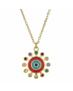 Bohemian Devil's Eye Hand Of Fatima Heart Shape Stainless Steel Inlay Artificial Crystal Pendant Necklace