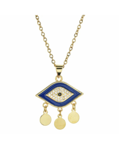 Bohemian Devil's Eye Hand Of Fatima Heart Shape Stainless Steel Inlay Artificial Crystal Pendant Necklace