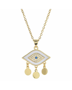 Bohemian Devil's Eye Hand Of Fatima Heart Shape Stainless Steel Inlay Artificial Crystal Pendant Necklace