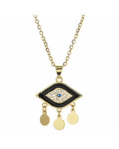 Bohemian Devil's Eye Hand Of Fatima Heart Shape Stainless Steel Inlay Artificial Crystal Pendant Necklace