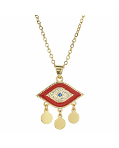 Bohemian Devil's Eye Hand Of Fatima Heart Shape Stainless Steel Inlay Artificial Crystal Pendant Necklace