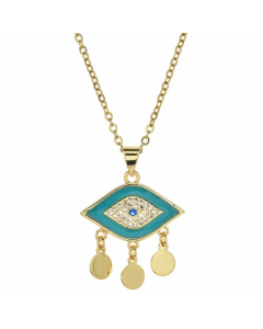 Bohemian Devil's Eye Hand Of Fatima Heart Shape Stainless Steel Inlay Artificial Crystal Pendant Necklace