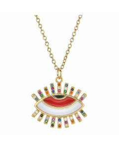 Bohemian Devil's Eye Hand Of Fatima Heart Shape Stainless Steel Inlay Artificial Crystal Pendant Necklace