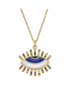 Bohemian Devil's Eye Hand Of Fatima Heart Shape Stainless Steel Inlay Artificial Crystal Pendant Necklace