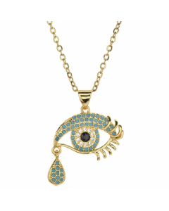 Bohemian Devil's Eye Hand Of Fatima Heart Shape Stainless Steel Inlay Artificial Crystal Pendant Necklace