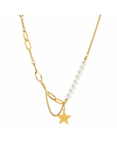 Vintage Style Luxurious Pentagram Letter Imitation Pearl Titanium Steel Plating 18K Gold Plated Pendant Necklace