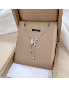 Steel Color Butterfly Titanium Steel Plating Gold Plated Pendant Necklace