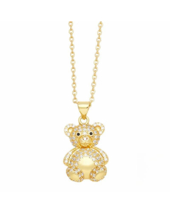Cute Little Bear Stainless Steel Copper Plating Inlay Zircon 18K Gold Plated Pendant Necklace
