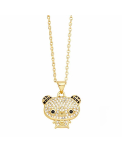Cute Little Bear Stainless Steel Copper Plating Inlay Zircon 18K Gold Plated Pendant Necklace