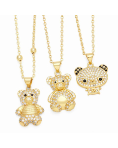 Cute Little Bear Stainless Steel Copper Plating Inlay Zircon 18K Gold Plated Pendant Necklace_colorza_5
